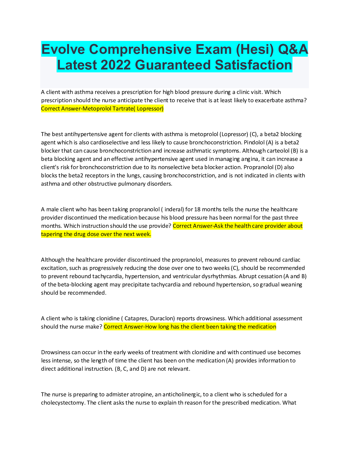 Preview image of Evolve Comprehensive Exam (Hesi) Q&A Latest 2022 Guaranteed Satisfaction document